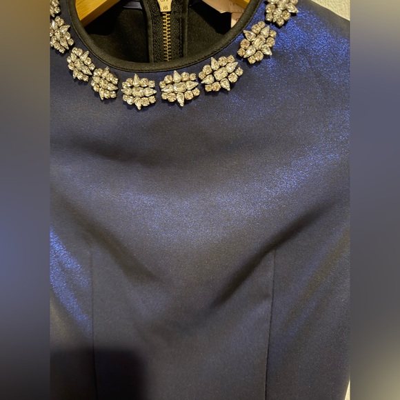 EUC Ted Baker Ayma Skater Dress | Metallic Blue Embellished Fit & Flare, Size 0 - Picture 12 of 13